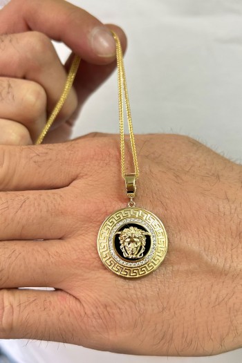 Altın Versace Model Unisex Madalyon Kolye